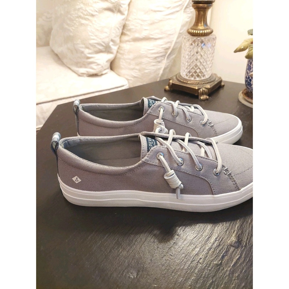 Sperry Women's Crest Vibe Grey Canvas Sneakers/Boat Leather Laces Sz 7.5M NEW! - Picture 12 of 13